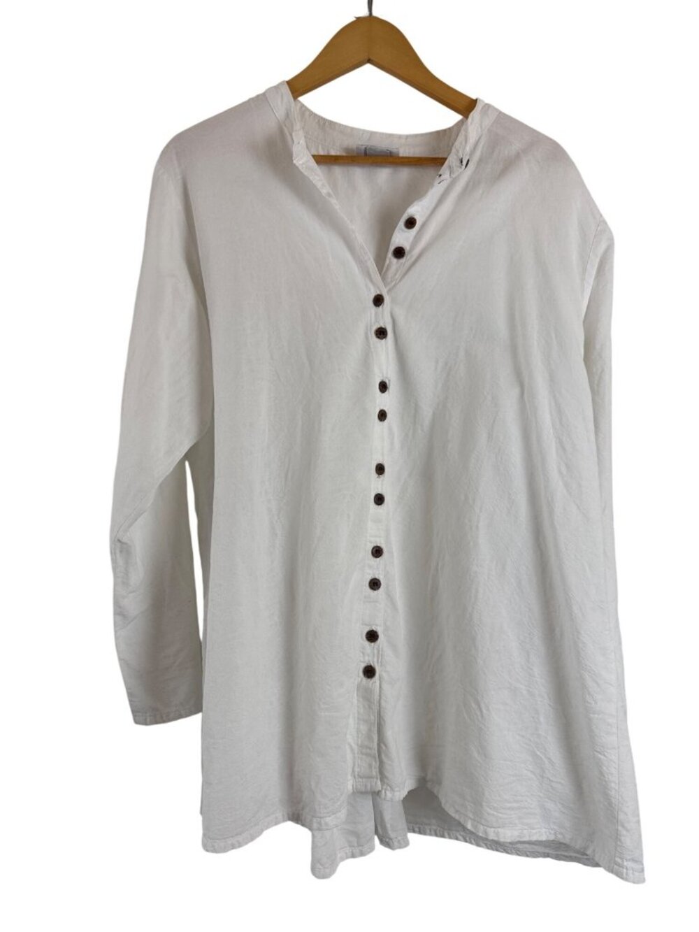 Eucalyptus White Long Sleeve Button-Up Tunic Handcrafted In Guatemala
